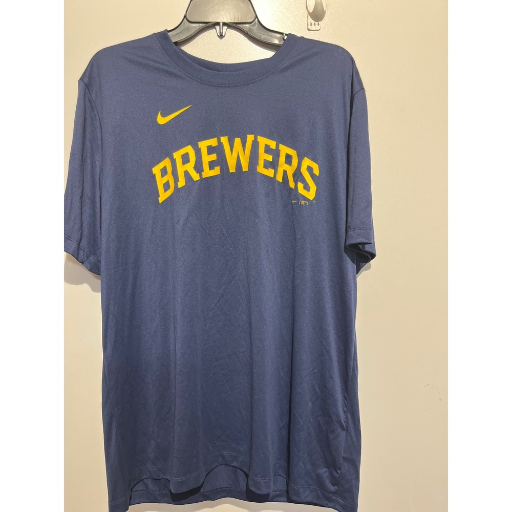 Nike Milwaukee Brewers MLB Mens Navy Blue Short Sleeve Graphic T-Shirt